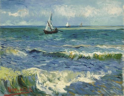 Wieco Art Extra Large Seascape at Saintes Maries by Vincent Van Gogh Oil Paintings Reproduction Giclee Canvas Prints Ocean Sea Pictures on Canvas Wall Art for Living Room Home Office Decor 36x48