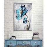 Blue Flower Canvas Wall Art: Abstract Floral Artwork with Artist Hand Painted Gold Foils Painting Picture Framed for Wall (24'' x 36'' x 1 Panel)