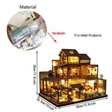 WYD 3-Story Japanese-Style Villa Model Japanese Style Wooden Assembled Dollhouse Kit Puzzle Toys Furniture Kits LED Light House Gift for Friends Parents Children(with dust Cover and Music)