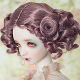 (15-16CM) BJD Doll Hair Wig Brown + White Fluffy Curl Hair 1/6 YOSD DZ DOD LUTS / FBE159