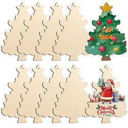 Large Size 7inch Wooden Christmas Ornaments to Paint 10PCS, DIY Blank Unfinished Wood Ornament for Crafts Hanging Decorations, Beige Christmas Tree