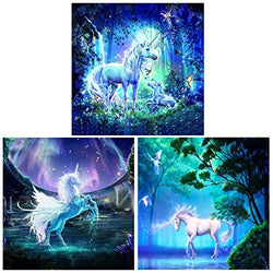 ONEST 3 Pack DIY 5D Diamond Painting Kits Round Full Drill Acrylic Embroidery Cross Stitch for Home Wall Decor, Unicorn Diamond Painting Style(12x12inches)