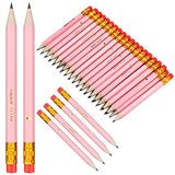50 Pieces Wedding Pencils Pre-Sharpened Half Pencil with Eraser Bridal Pencils 4 Inch Mini Hexagon 2 HB Short Half Pencils for Wedding Presents, Golf,Classroom, School, 2 Styles (Pink)