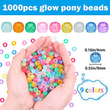 DULEFUN 1000pcs Glow in The Dark Pony Beads Mix 9 Colors Glow Pony Beads Luminous Beads Bulk Acrylic Hair Beads Plastic Pony Beads for Hair Braiding Bracelets Necklaces Jewelry Making