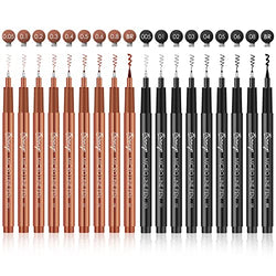 Bianyo Balck+Sepia Micro-Pen Fineliner Pens, Water Resistant Archival Ink Pens for Watercolor Paint, Designing by Art Marker, Comics, Lettering, Journals, Illustration, Graphics, Sketching, Set of 18