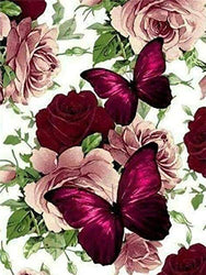 Flower Diamond Painting Kits for Adults Kids,Full Round Drill Diamond Art Accessories and Tools,Maroon Butterfly Floral Perfect for Home Wall Decor(Size 12x16 inch)