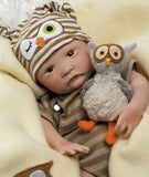 Paradise Galleries Hoot! Hoot! Baby Doll That Looks Like a Real Baby, 16 inch Vinyl, Preemie Reborn Boy, Safety Tested for Age Kids 3+, 6-Piece Gift Set