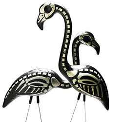 Pink Inc. 2 Halloween Skeleton Yard Flamingos Lawn Decor Ornaments - Great for Halloween Haunted House or Over the Hill Party Decorations