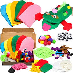 WATINC 6Pcs Hand Puppet Making Kit for Kids Art Craft Felt Sock Puppet Creative DIY Make Your Own Puppets Pompoms Wiggle Googly Eyes Storytelling Role Play Party Supplies for Girls Boys