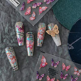 Butterfly Nail Art Stickers Decals 5D Butterfly Nail Stickers Acrylic Embossed Engraved Nail Decals Realistic Relief Pink Butterfly Adhesive Nail Art Supplies Sliders for Women Girls Nail Decorations