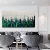 Yotree Paintings - 24x48 Inch 3D Oil Paintings on Canvas Green Forest Heavy Texture Acrylic Painting Wall Art Wall Decoration Wood Inside Framed Hanging Ready to Hang