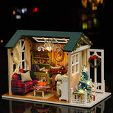 Kids DIY Miniature Wooden House Toy Furniture Handcraft Houses Model,Model Creative Handcraft Dollhouse Furniture Kit，for Kid Gifts, with Led Light（8.34.95.7In LWH）