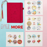 Little More Dot Grid Notebook 4 Colors/Dotted Notebook/Journal Hardcover with Thick Paper - Leather Pocket Bullet Planner (7-5,5) / Small Diary with Numbered Pages & Pen Loop + Stickers (Red)