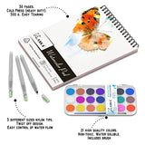 Watercolor Art Set - Water Brush Pens (3 Assorted Sizes), Cold Press Paper Pad (30 Sheets) &
