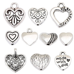 HYBEADS 100pcs Tibetan Silver Sweet Heart Spacer Charm Beads Mix Lot Heart Beads Box Set Assortment