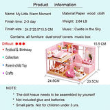 Spilay Dollhouse DIY Miniature Wooden Furniture Kit,Pink Loft Apartment Model Plus with Dust Cover & Music Box ,1:24 Handmade Crafts Mini Doll House Toys for Children Girl Gift(Warm Moment)
