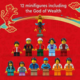 LEGO Lunar New Year Traditions 80108 Building Kit; Gift Toy for Kids Aged 8 and Up; Building Set Featuring 6 Festive Scenes and 12 Minifigures, Including The God of Wealth (1,066 Pieces)