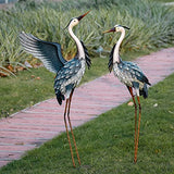 TERESA'S COLLECTIONS 40.7 inch Blue Heron Garden Statues Sculptures Garden Decor for Outside, Large Metal Cranes Statues for Outdoor Yard Art Patio Porch Lawn Ornaments Home Decorations, Set of 2