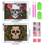 Ginfonr 5D Diamond Painting Halloween Colorful Skull Full Drill by Number Kits, 2 Pack Flower Skeleton Paint with Diamonds Art Crystal DIY Rhinestone Decor Wall Craft 30x40 cm (12"x16")