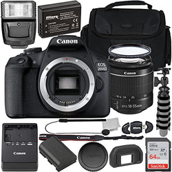 Canon EOS 2000D with EF-S 18-55mm III Lens with Starter Accessory Bundle - Includes: SanDisk Ultra 64GB SDXC, Digital Flash, Extended Life Replacement Battery, Water Resistant Gadget Bag & More