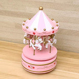 KRISMYA Vintage Pink Merry-Go-Round Horse Valentine's Christmas Birthday Gift Carousel Music Box, Clockwork Mechanism Laxury Carousel Music Box