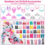 32 Pcs Doll Clothes and Accessories 1 Floral Long Dress 3 Fashion Skirts 5 Mini Dresses 3 Tops 3 Pants Clothes Set 10 Shoes 5 Necklaces 5 Crowns Fashion Pack Casual Outfits Perfect for 11.5 inch Dolls