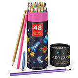 Arteza Kids Colored Pencils, Set of 48, Metallic and Neon Colors, Triangular Pencil Crayons, Pre-Sharpened, Art and School Supplies for Younger Student Drawing and Doodling