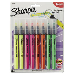 Clearview Pen-Style Highlighter, Fine Chisel Tip, Assorted Ink, 8/Pack