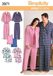 Simplicity Easy To Sew Men and Women's Matching Pajamas Sewing Patterns, Sizes S-L