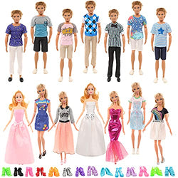 Joyfun 35 Pieces Doll Clothes and Shoes for 11.5 Inch Girl Doll and Ken Include 11 Sets Wedding Dress Fashion Dresses Casual Clothes Ken Doll Clothes and 12 Pairs of Shoes