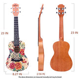 VIVICTORY Painted Concert Ukulele 23 Inch, Spruce Mahogany Body with Beginner kit : Gig Bag,Tuner,Straps,Picks and Nylon String (Concert Ukulele 23", Rose)