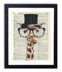 Gentleman Giraffe Upcycled Vintage Dictionary Art Print 8x10