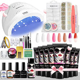 Morovan Poly Gel Nail Kit Builder Gel for Nails with 48W LED Nail Lamp Nail Extension Gel 8 Pcs 0.5oz with Slip Solution Nail Prep Dehydrator and Nail Primer Poly Nail Gel Kit Nail Art Supplies