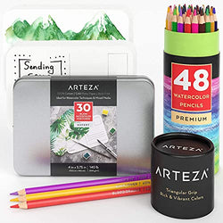 Arteza Watercolor Pencils and Blank Watercolor Postcards Bundle, Drawing Art Supplies for Artist, Hobby Painters & Beginners