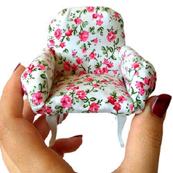 Miniature Chair Floral Fabric. Upholstered Dollhouse Furniture 1:8 th Handcrafted