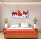 Alenoss 3D Oil Painting Large Abstract Canvas Wall Art 24x48 inch 100% Hand Painted Paintings Lotus Flower/Floral Framed Wall Art Red Artwork for Home Walls Ready to Hang