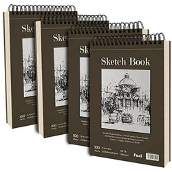 9 x 12 inches Sketch Book, Top Spiral Bound Sketch Pad, 4 Pack 100-Sheets Each (68lb/100gsm), Acid Free Art Sketchbook Artistic Drawing Painting Writing Paper for Kids Adults Beginners Artists
