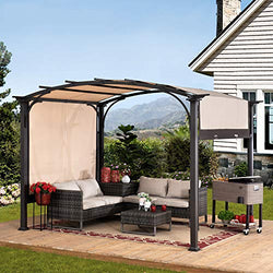 Sunjoy Lindt 9.5 x 11 ft. Steel Arched Pergola with 2-Tone Adjustable Shade, Tan & Brown