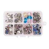 PandaHall Elite 60 Pcs Murano Glass Beads Rhinestone Spacers Metal European Beads Dangle Pendant