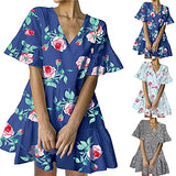 Ulanda-Dresses for Women, Women's Casual Dresses Summer Flowers Bell Sleeve Ruffle Hem Loose Swing Tunic Midi Dress