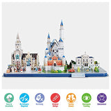 CubicFun 3D Puzzle for Adults Kids Bavaria Cityline Building Model Kits Collection Toys Gift for Men and Women, Neuschwanstein Castle, New Town Hall, and Linderhof Palace 178 Pieces