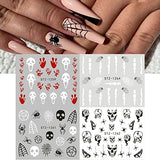 12 Sheets Halloween Nail Art Stickers Water Transfer Nail Decals Horror Ghost Face Nail Stickers Halloween Nail Designs Supplies Pumpkin Skull Blood Spider Evil Eye Nail Sticker for Women Girls Nail Decorations