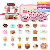 44PCS Tea Set for Little Girls, Kids Pretend Toy Playset, Teapot Dishes Dessert Mini Ice Cream Cart & Carrying Case, Princess Tea Time Kitchen Pretend Play Toys Gift for Toddlers Girls Age 3-8