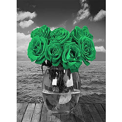 Diamond Painting Kits for Adults,Diamond Art Emerald Green Rose Flowers HD Canvas Embroidery Diamonds Dots Inlay, DIY 5D Full Drill Crystal Gem Dotz Art paint kit Craft for New Home Wall Decor 12x16in