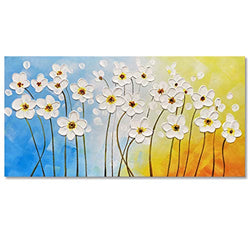 Muzagroo Art Hand Painted Dancing Flower Oil Painting with Raised Texture on Canvas Comtempary Floral Wall Art for Living Room Decor Home Art