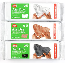 Pepy Premium European Air Dry Modeling Clay Multicolor 3 Pack 2.2 lb Bars, 6.6 lbs Total, Includes White, Terracotta & Black, Non-Staining Clay for Classroom, Montessori Sculpting & Crafts Projects