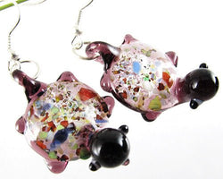 Colorful Dichroic Sea Turtle Lampwork Murano Glass Tortoise Pendant Earrings er1029