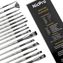 Nicpro 16 pcs Acrylic Paint Brushes Artist Taklon Small Painting Brush Set, for Watercolor Oil Gouache Miniatures Face Body Shoes Craft Model, Kid & Adult Art Paintbrushes