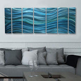 Statements2000 Modern Aqua Blue Water-Inspired Metal Wall Art - Abstract Multi-Panel Contemporary Home & Office Decor- Calm Before The Storm by Jon Allen