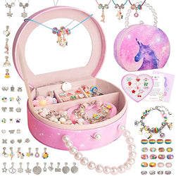 ONECOCOA Jewelry Box with Charm Bracelet Making Kit Girls Gift Toys DIY Crafts Set Jewelry Organizer Storage Case for Girls Age 5-7 6-8 8-12 Year Old Girl Gifts